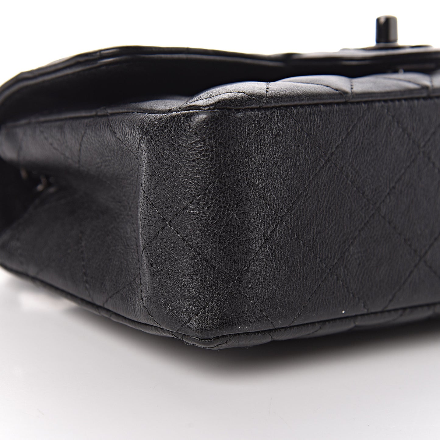 Crumpled Calfskin Quilted Mini Rectangular Flap So Black