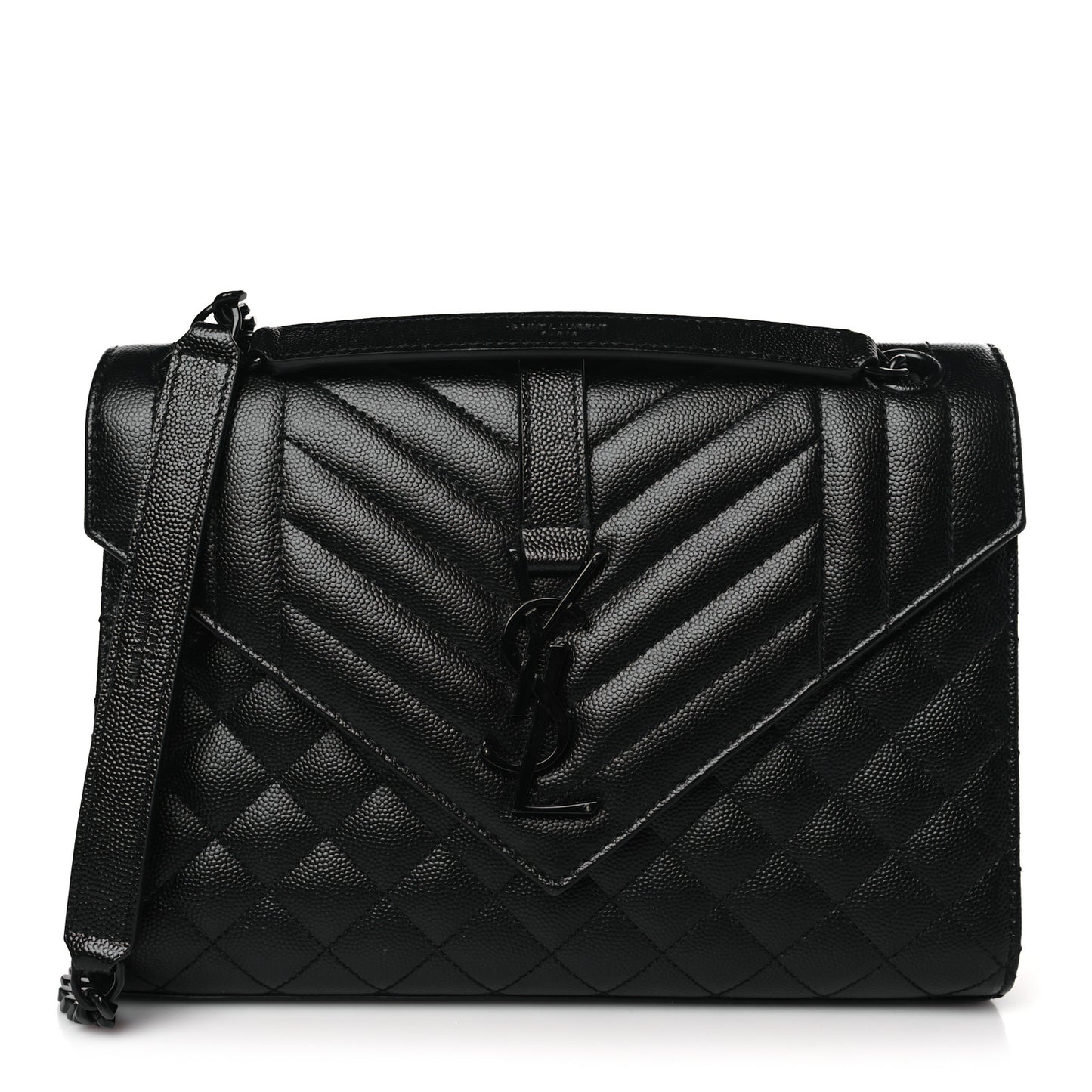 Grain De Poudre Textured Mixed Matelasse Triquilt Medium Monogram Monochrome Satchel Black