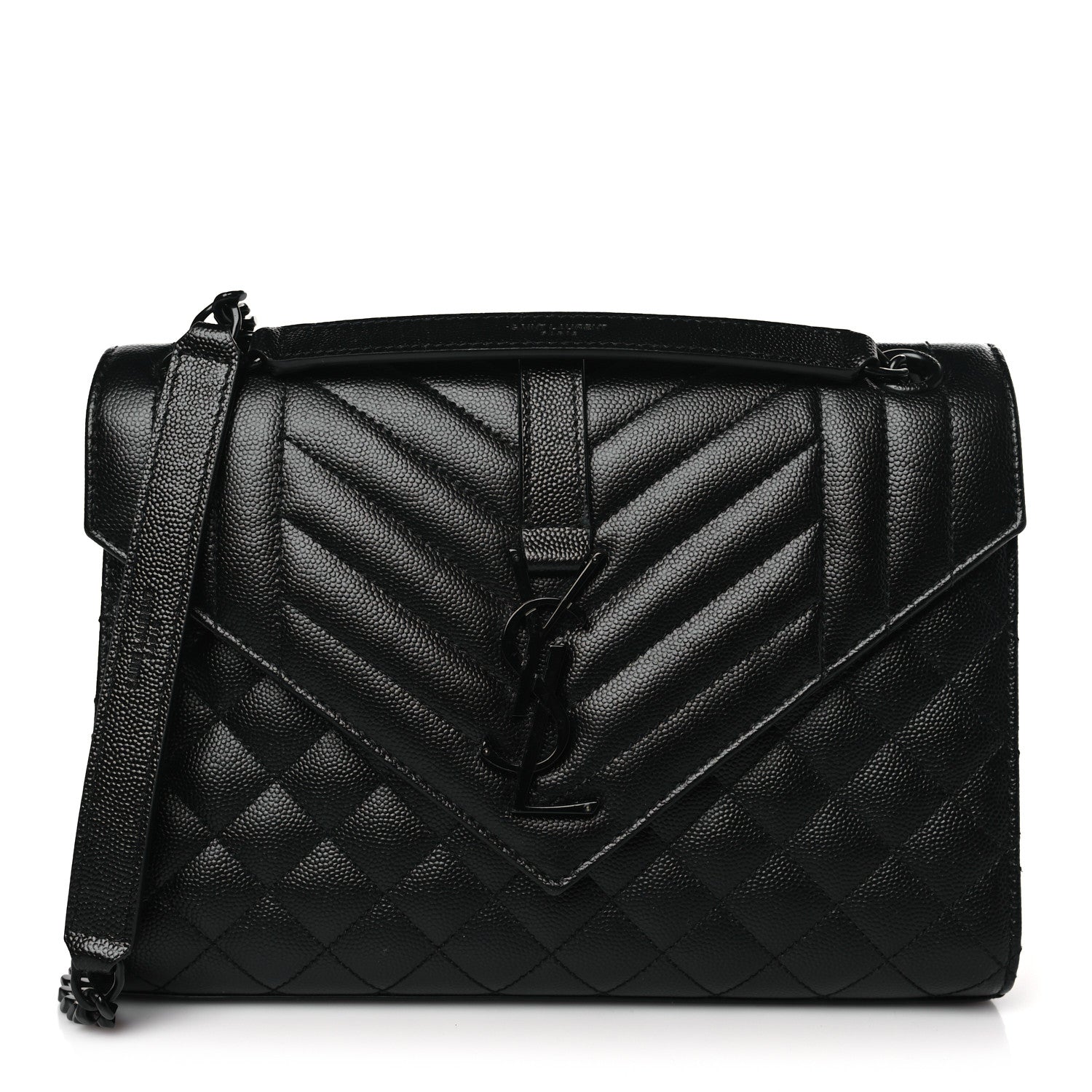 Saint Laurent Grain De Poudre Textured Mixed Matelasse Triquilt Medium Monogram Monochrome Satchel Black 1 of 9