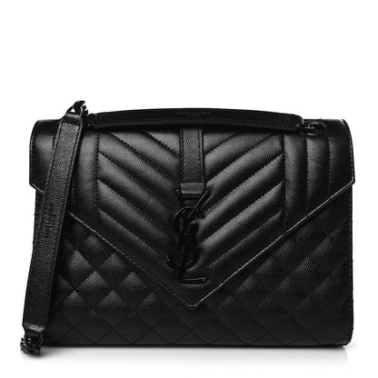 Saint Laurent Grain De Poudre Textured Mixed Matelasse Triquilt Medium Monogram Monochrome Satchel Black 1 of 9