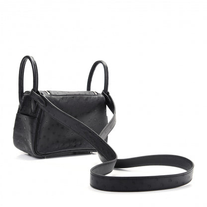 Hermes Ostrich Mini Lindy 20 Black 3 of 9