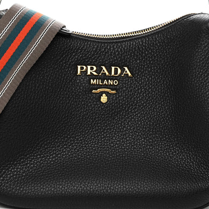 Prada Vitello Phenix Zippered Messenger Hobo Black 6 of 8