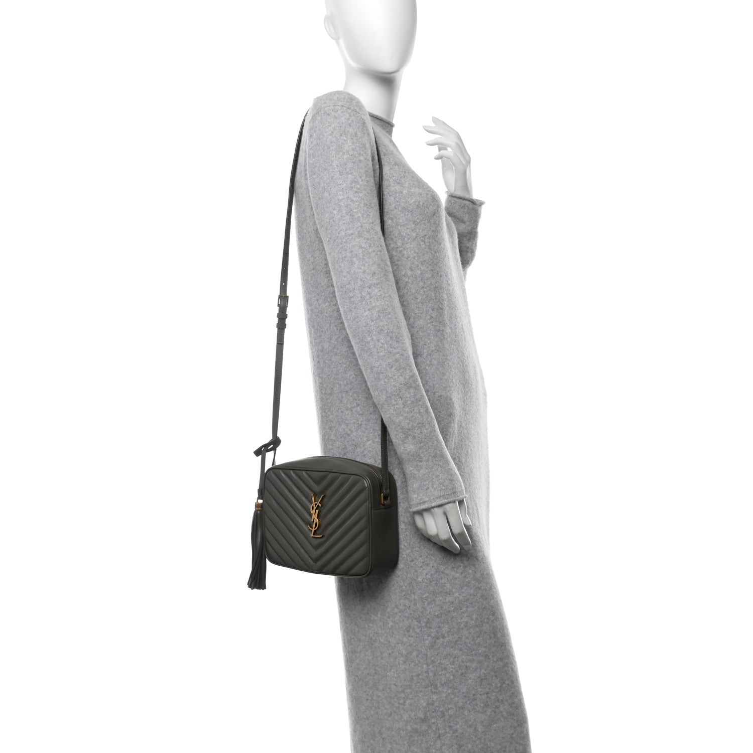 Saint Laurent Calfskin Matelasse Monogram Lou Camera Bag Greyish Brown 2 of 11