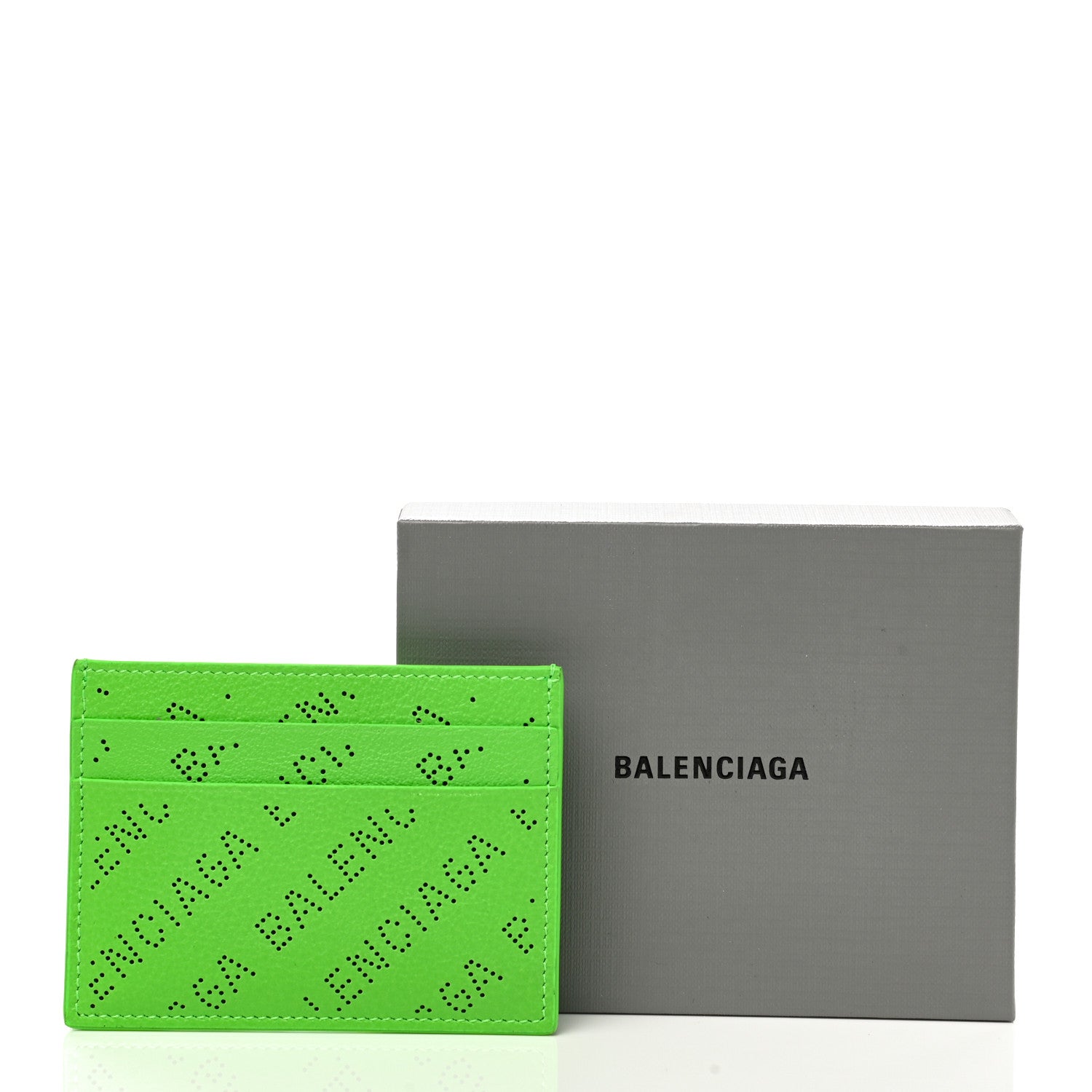 Balenciaga Calfskin Logo Perforated Cash Card Holder Acid Green 8 of 8