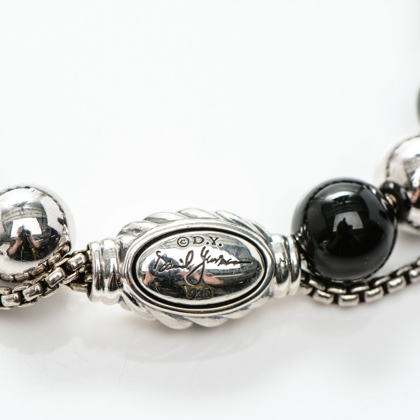 Sterling Silver Black Onyx Hematine 8mm Elements Bead Bracelet