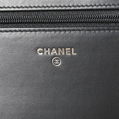 Chanel Crackled Patent Calfskin Quilted Pearl Wallet On Chain WOC Black 6 of 13