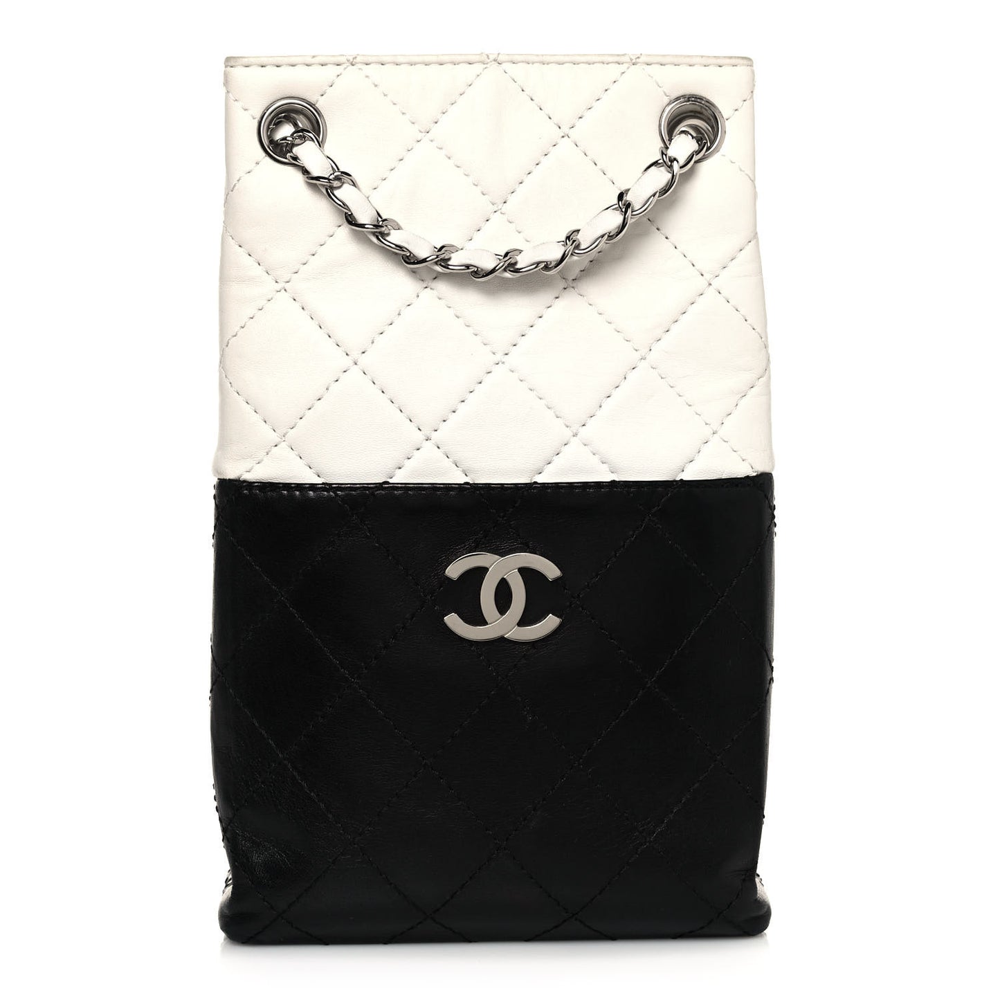 Lambskin Quilted Vertical Tote Black White