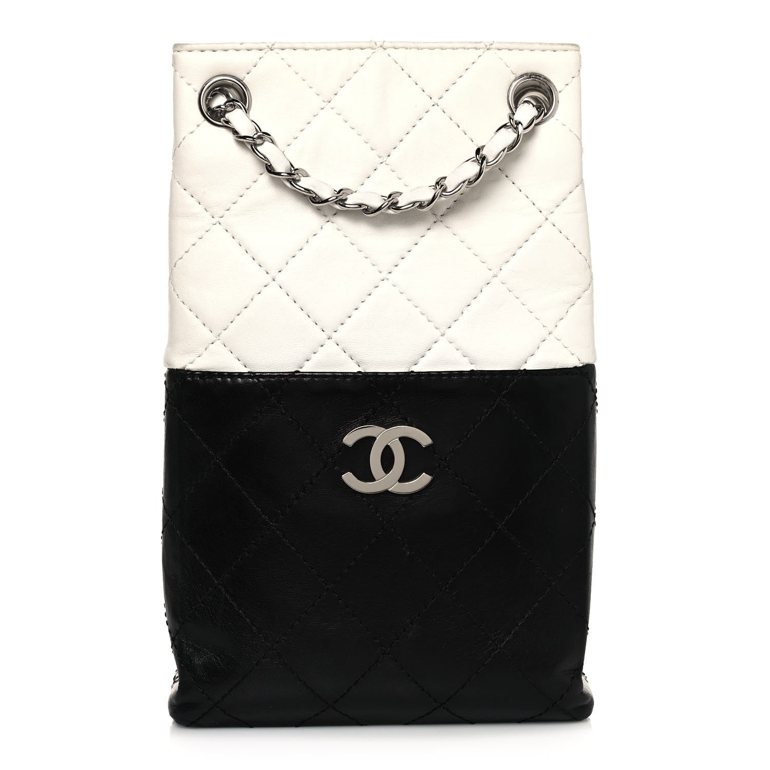 Chanel Lambskin Quilted Vertical Tote Black White 1 of 12