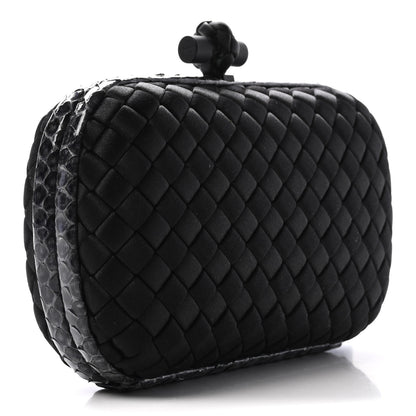 Bottega Veneta Satin Ayers Intrecciato Chain Knot Clutch Black 3 of 9
