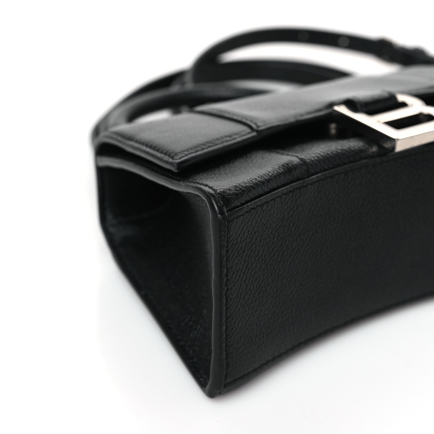 Grained Calfskin Hourglass Top Handle Bag XS Black