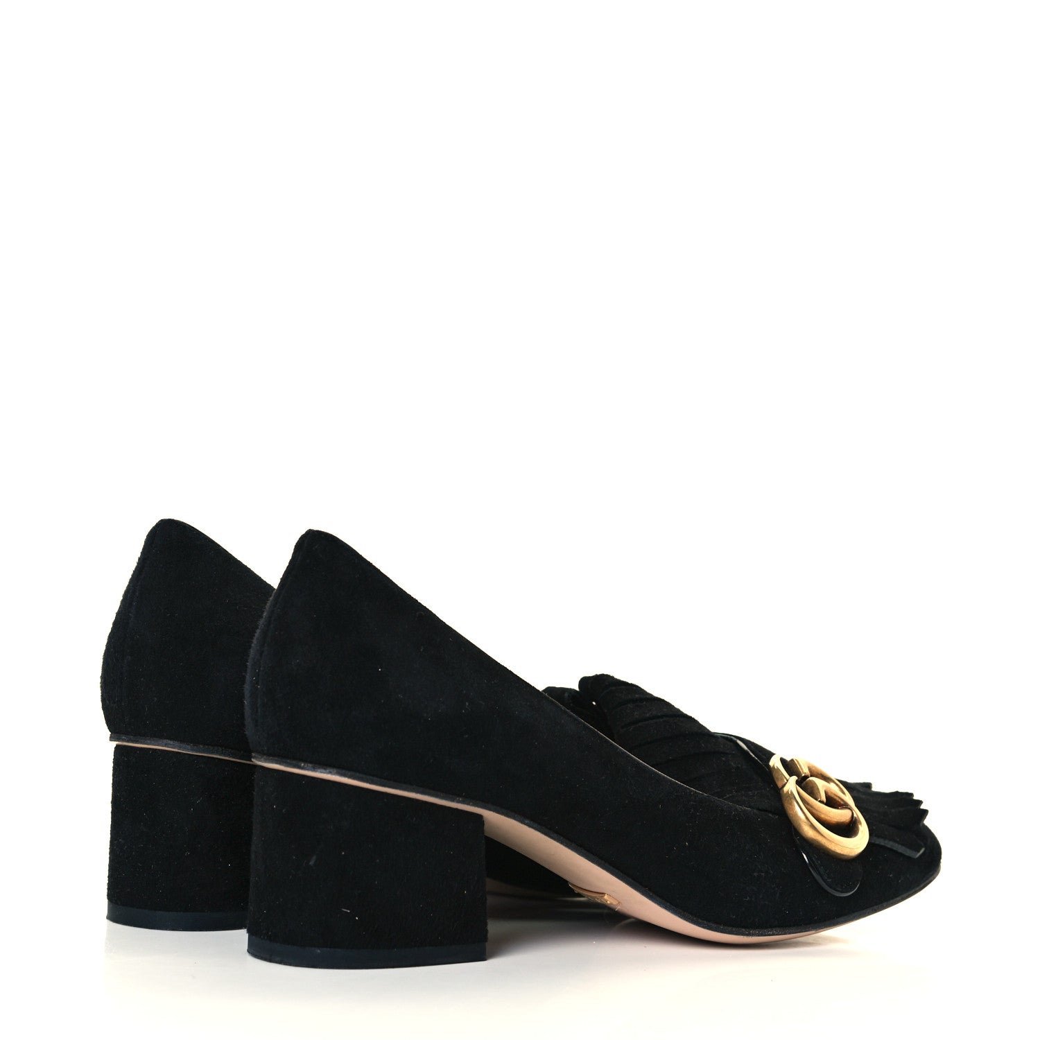Gucci Kid Scamosciato GG Marmont Fringe 50mm Loafer Pumps 37.5 Black 4 of 12