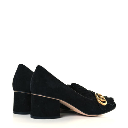 Gucci Kid Scamosciato GG Marmont Fringe 50mm Loafer Pumps 37.5 Black 4 of 12