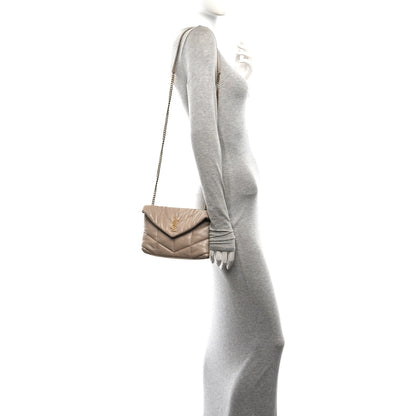 Saint Laurent Lambskin Quilted Toy Loulou Puffer Monogram Chain Satchel Dark Beige 2 of 11