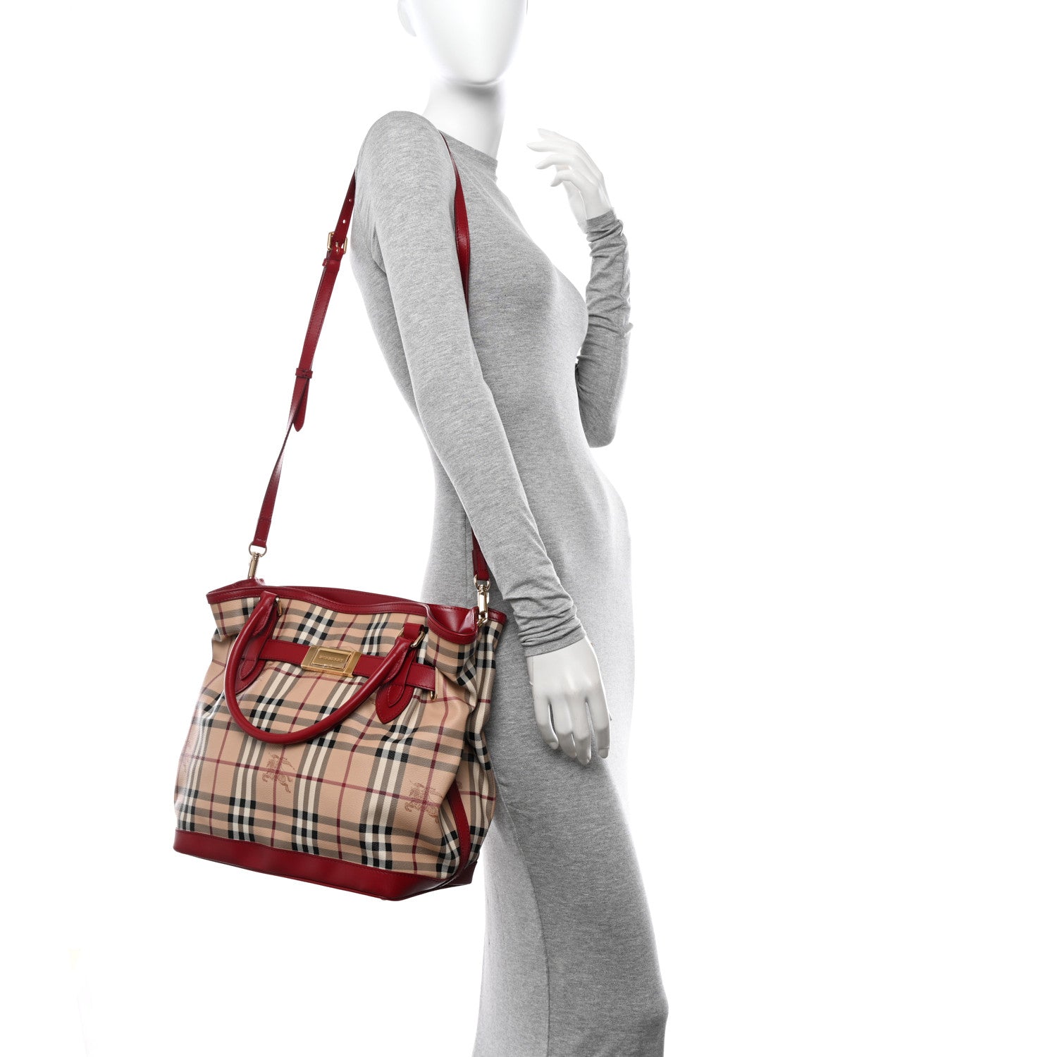 Burberry Haymarket Check Medium Golderton Tote Military Red 2 of 12