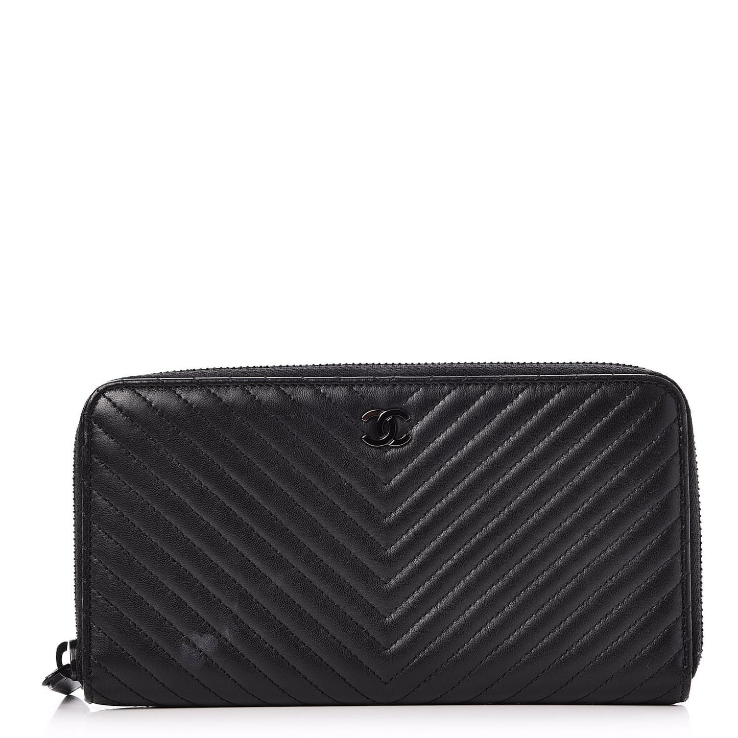 Lambskin Chevron Quilted Zip Around Wallet So Black