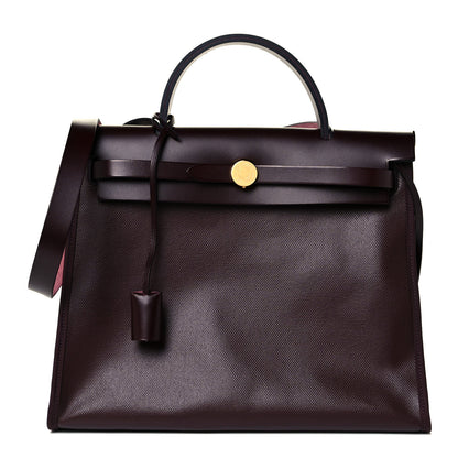 Hermes Toile H Berline Vache Hunter Herbag Zip 31 PM Rouge Sellier 2 of 12