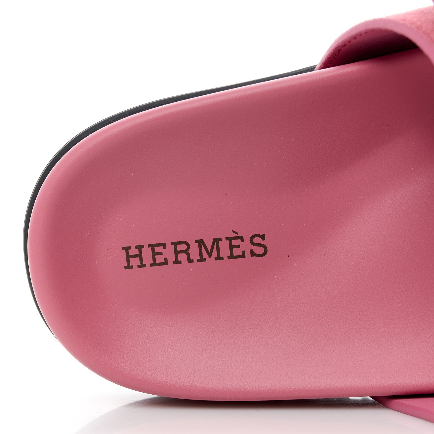 Hermes Suede Goatskin Womens Chypre Sandals 37.5 Rose Aphrodite 7 of 9