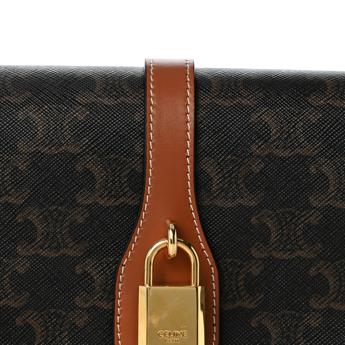 Triomphe Canvas Calfskin Tabou Clutch on Strap Tan