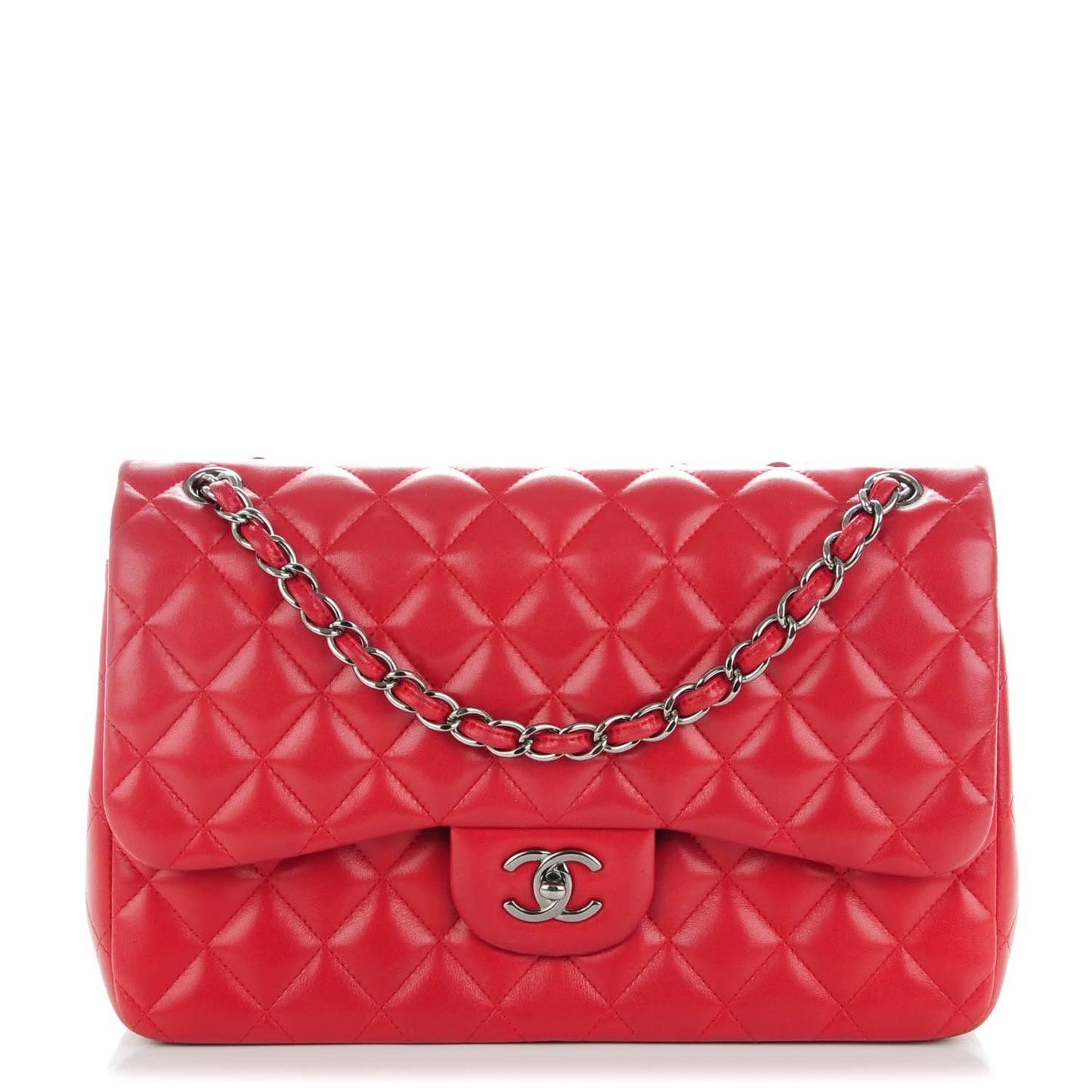 Lambskin Quilted Jumbo Double Flap Red