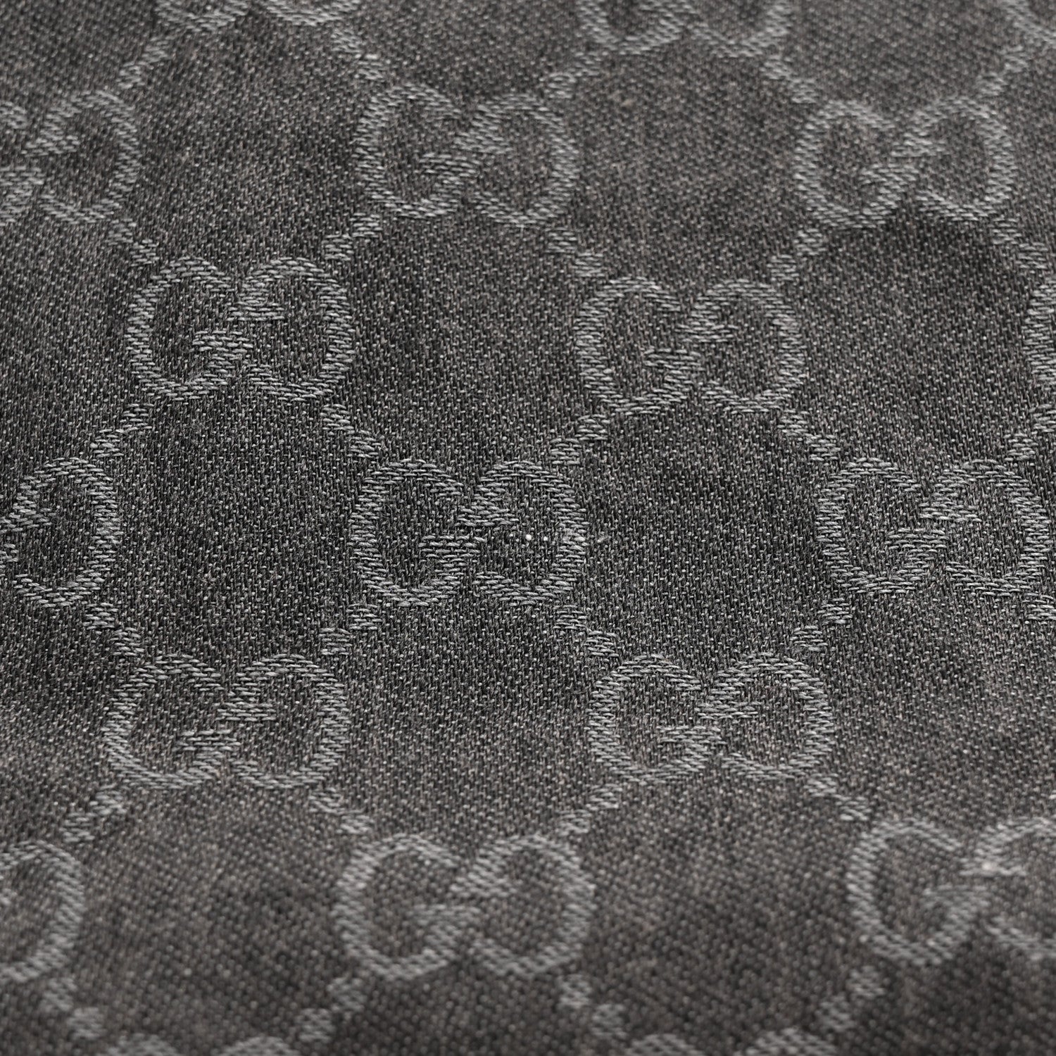 Gucci Wool Silk GG Monogram Fringe Scarf Shawl Grey 4 of 5