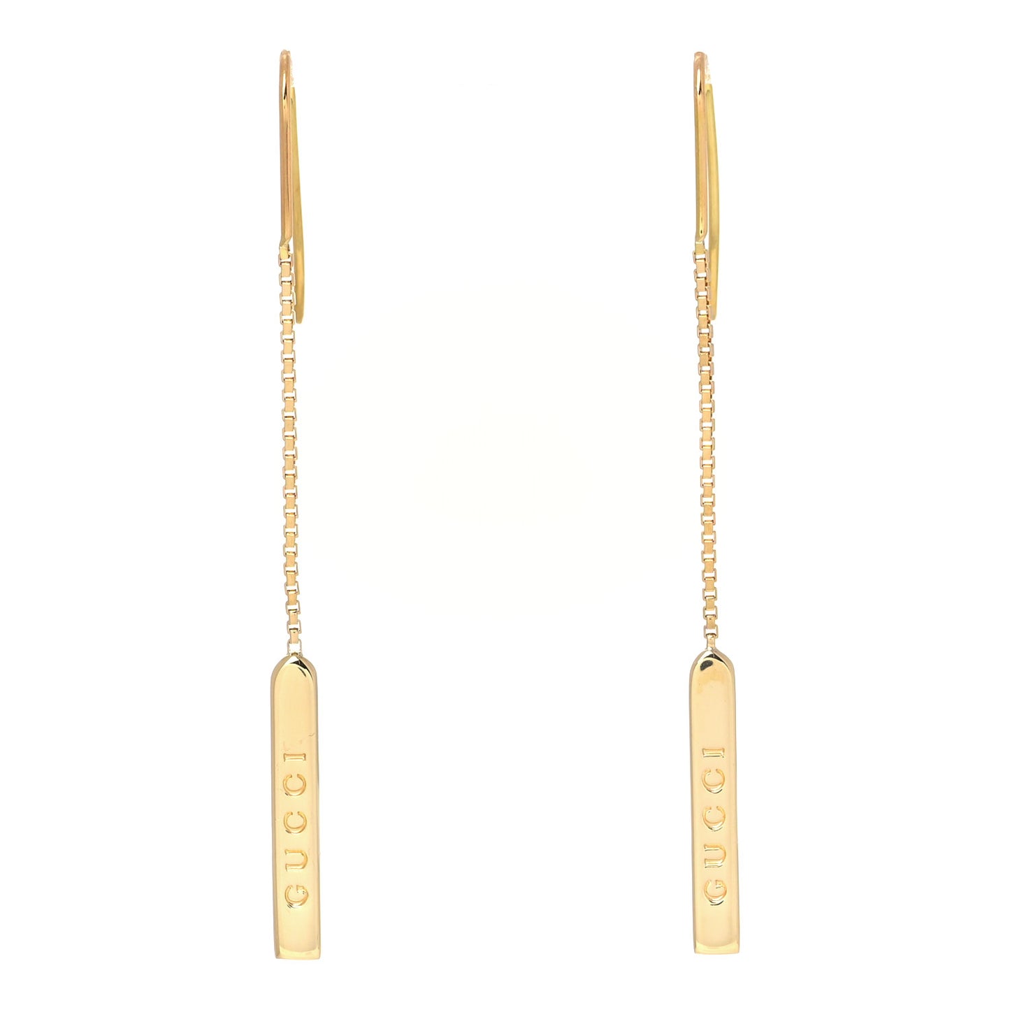 18K Yellow Gold Logo Bar Drop Earrings