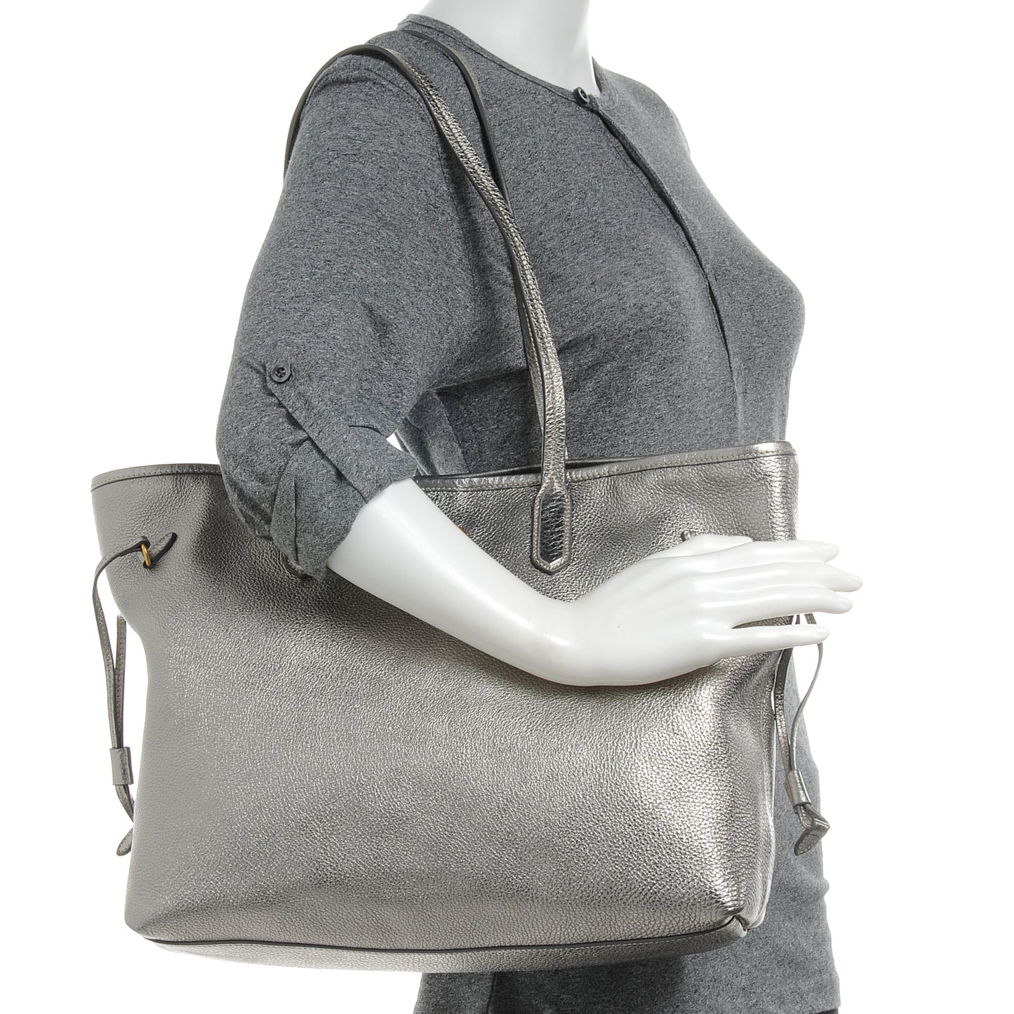 Vitello Daino Shopping Tote Acciaio