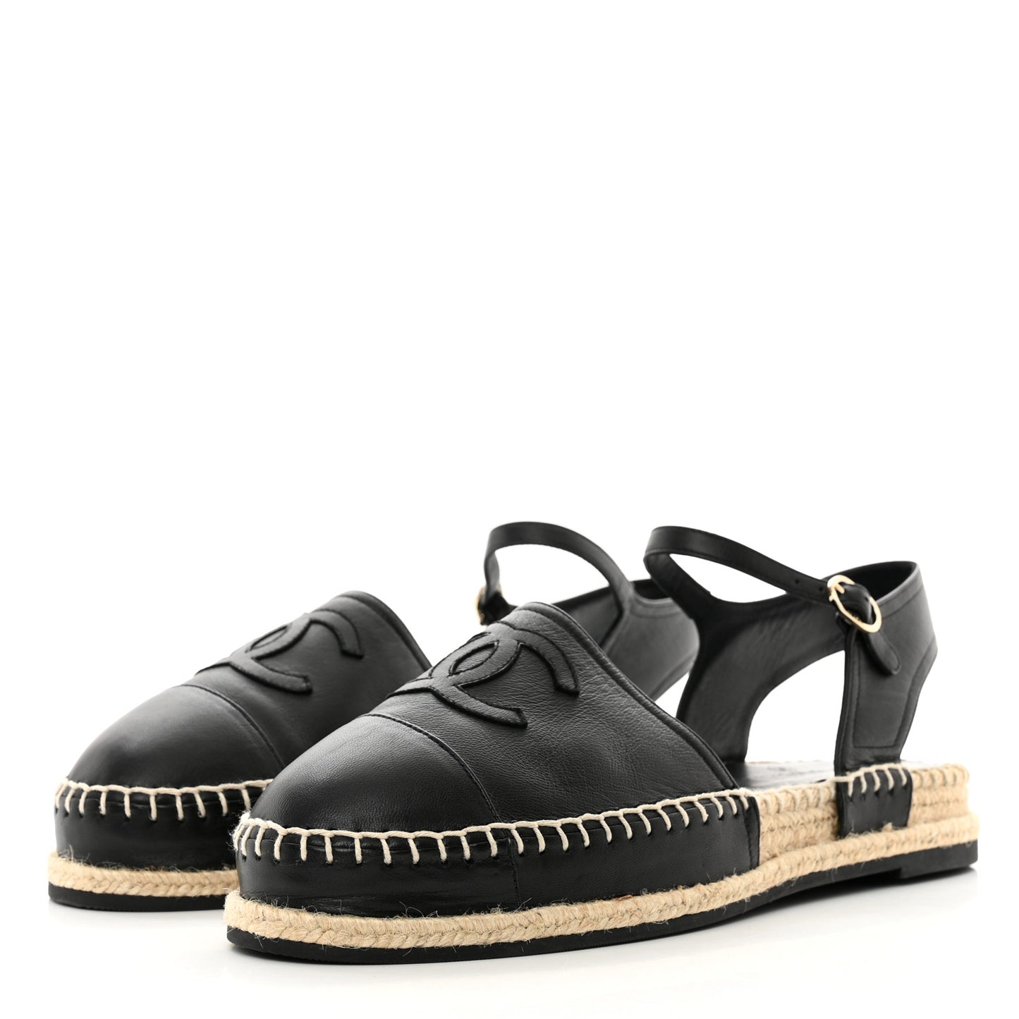 Lambskin Cap Toe CC Espadrilles Sandals 41 Black