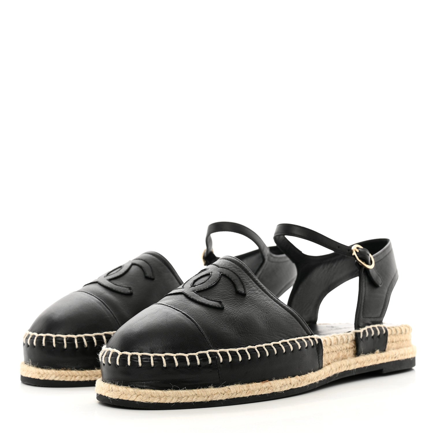 Chanel Lambskin Cap Toe CC Espadrilles Sandals 41 Black 3 of 9