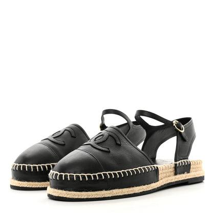 Chanel Lambskin Cap Toe CC Espadrilles Sandals 41 Black 3 of 9