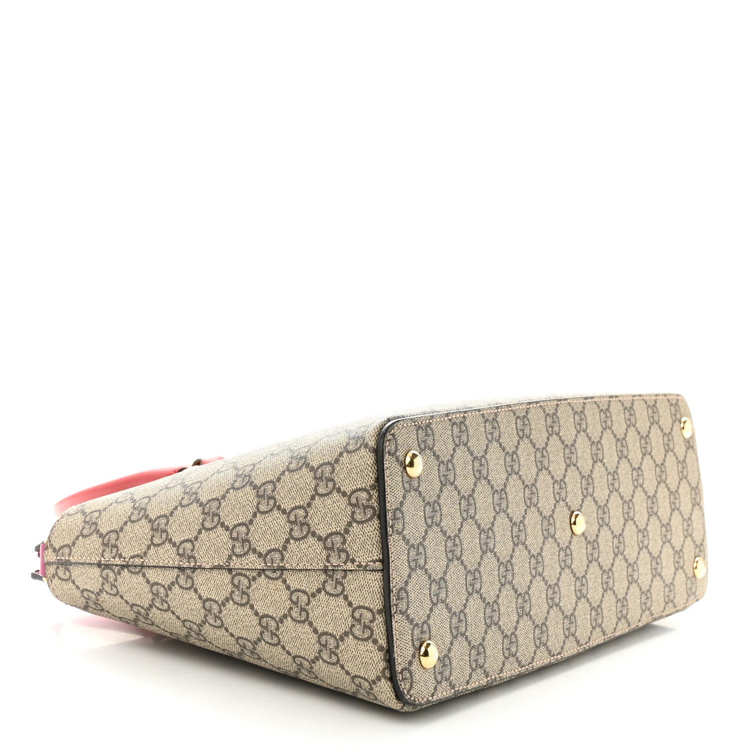 Gucci GG Supreme Monogram Moon Calfskin Small Zip Top Tote Beige Ebony Hibiscus Red New Rosette 4 of 14