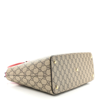 Gucci GG Supreme Monogram Moon Calfskin Small Zip Top Tote Beige Ebony Hibiscus Red New Rosette 4 of 14