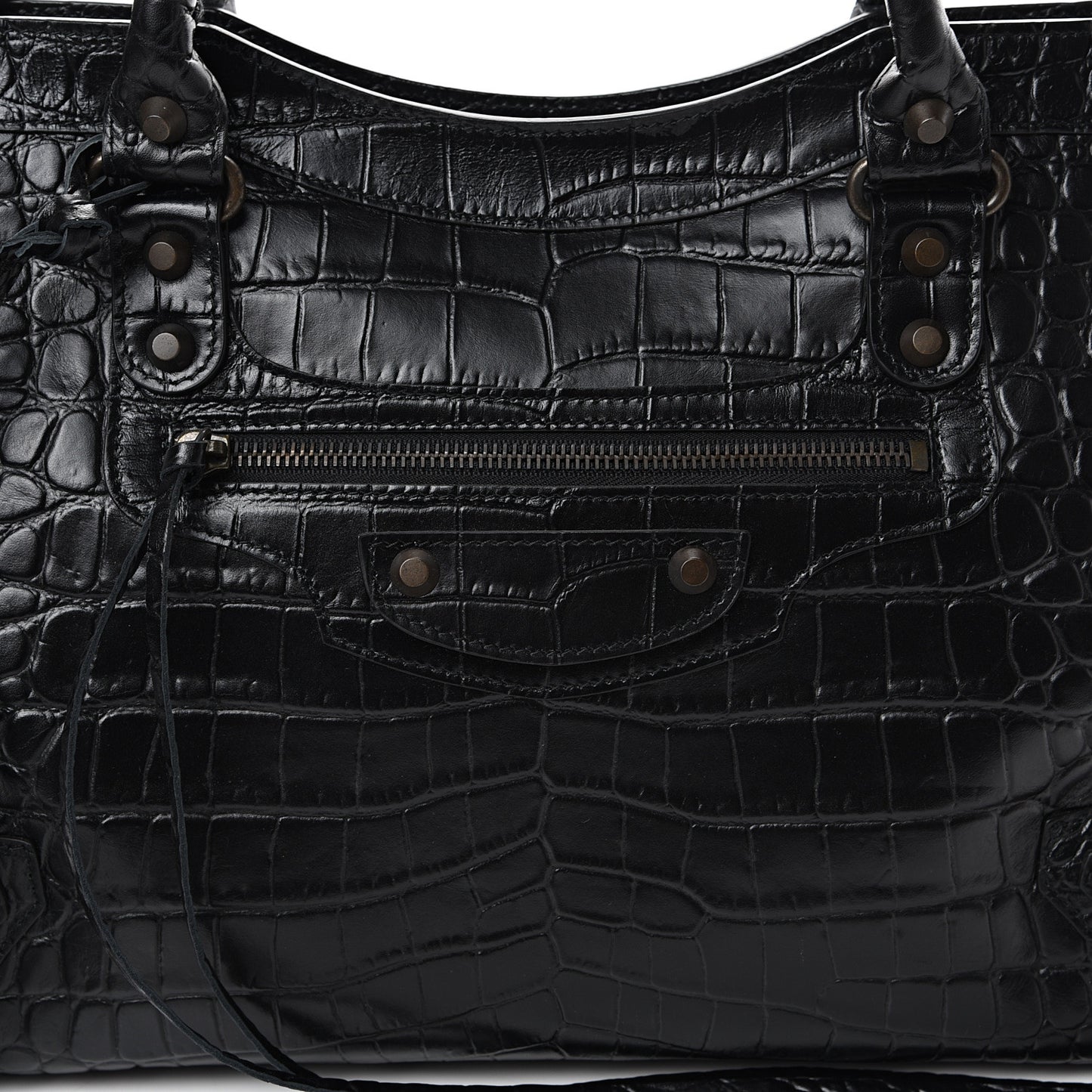 Calfskin Crocodile Embossed Classic Hardware City Black