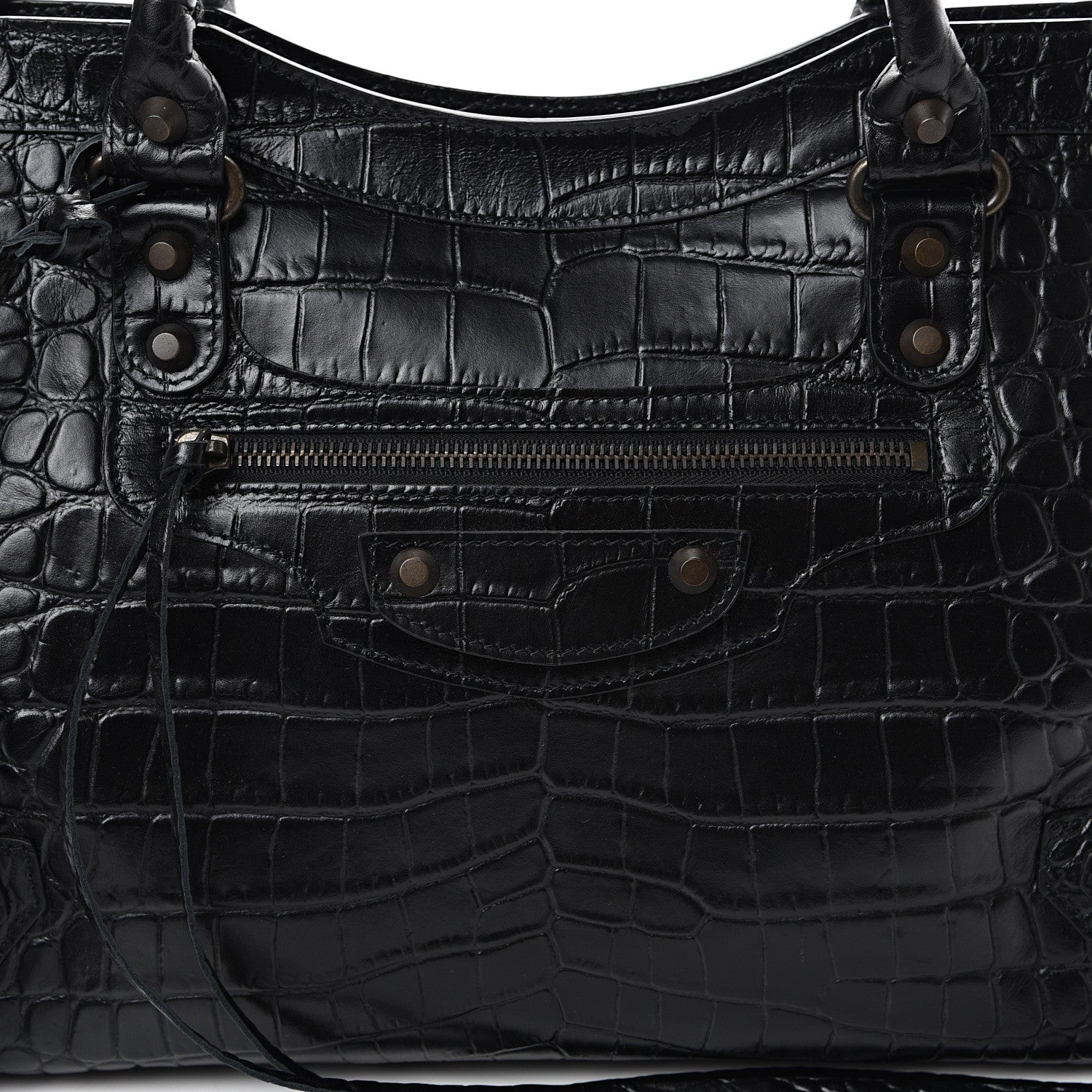 Balenciaga Calfskin Crocodile Embossed Classic Hardware City Black 7 of 9