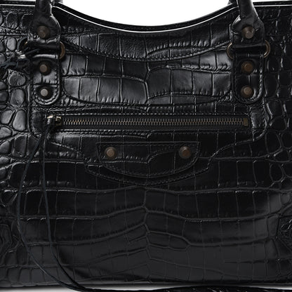 Balenciaga Calfskin Crocodile Embossed Classic Hardware City Black 7 of 9
