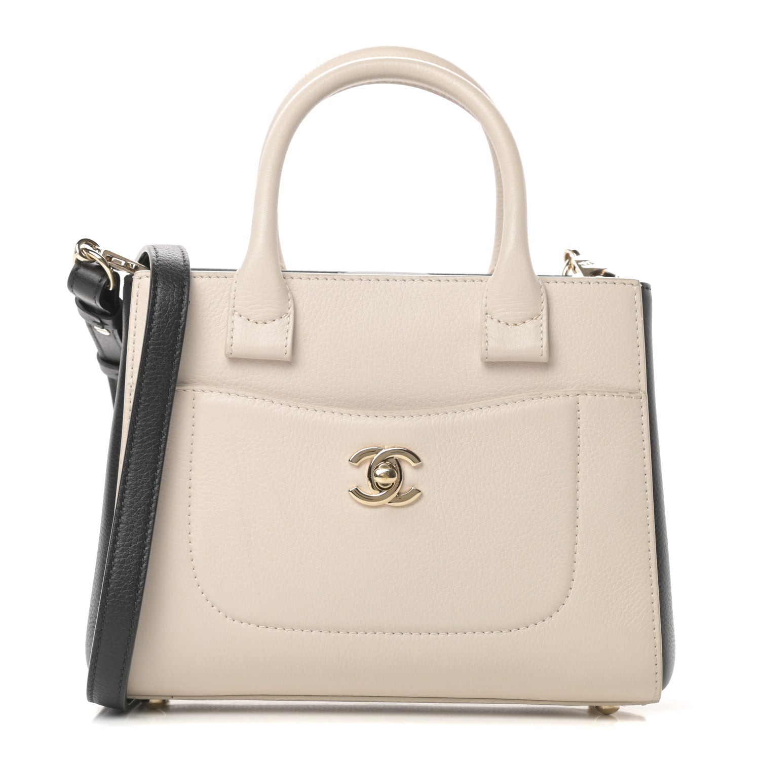Chanel Grained Calfskin Mini Bi-Color Neo Executive Shopper Tote Beige Black 1 of 10