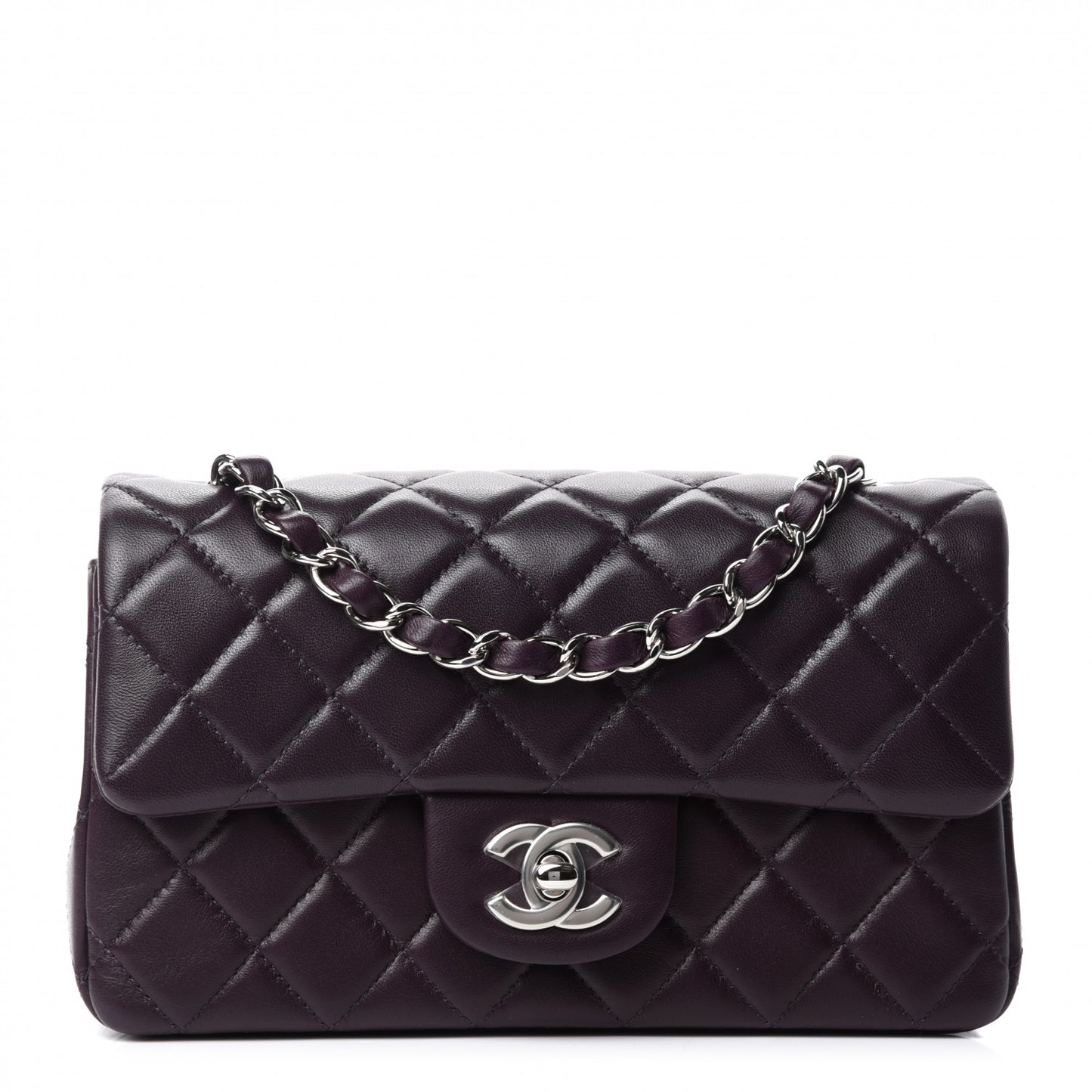 Lambskin Quilted Mini Rectangular Flap Dark Purple