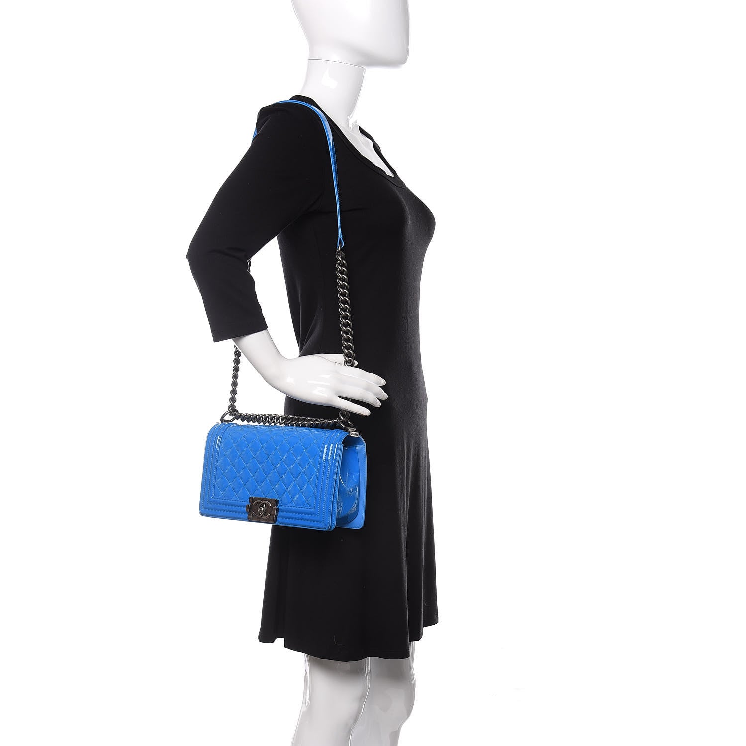 Chanel Patent Calfskin Quilted Medium Boy Flap Blue 2 of 11