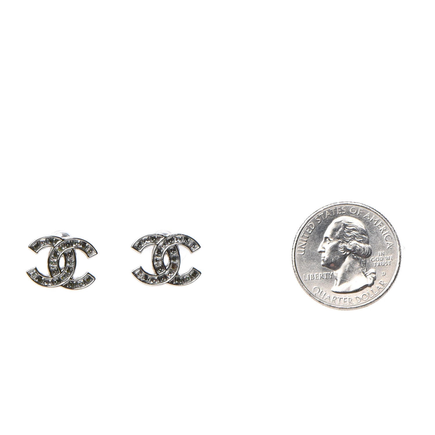 Chanel Baguette Crystal CC Earrings Silver 2 of 4