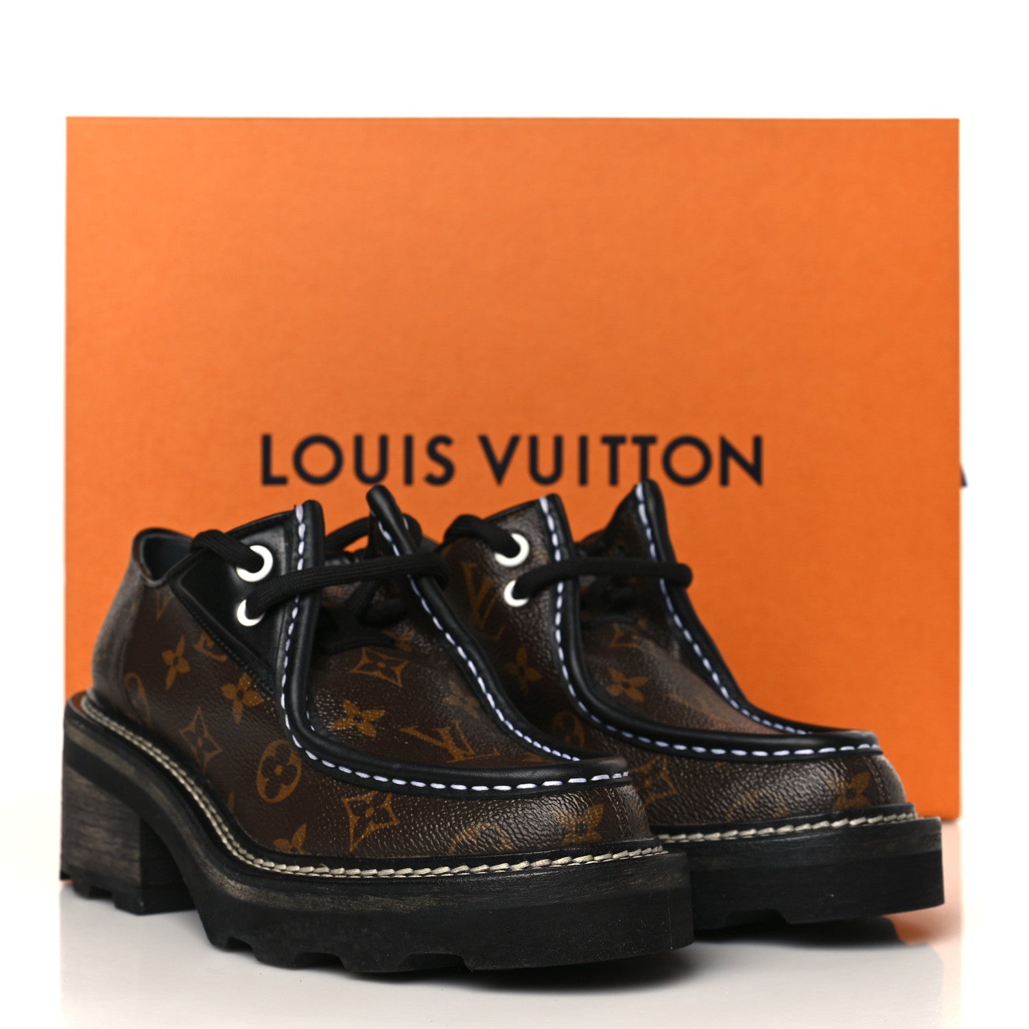 Louis Vuitton Monogram Calfskin Beaubourg Platform Derby Shoes 37 Brown 12 of 12