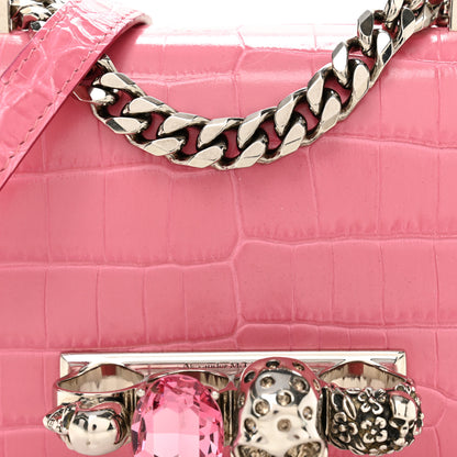 Alexander McQueen Calfskin Crocodile Embossed Mini Jeweled Knuckle Satchel Pink 9 of 14