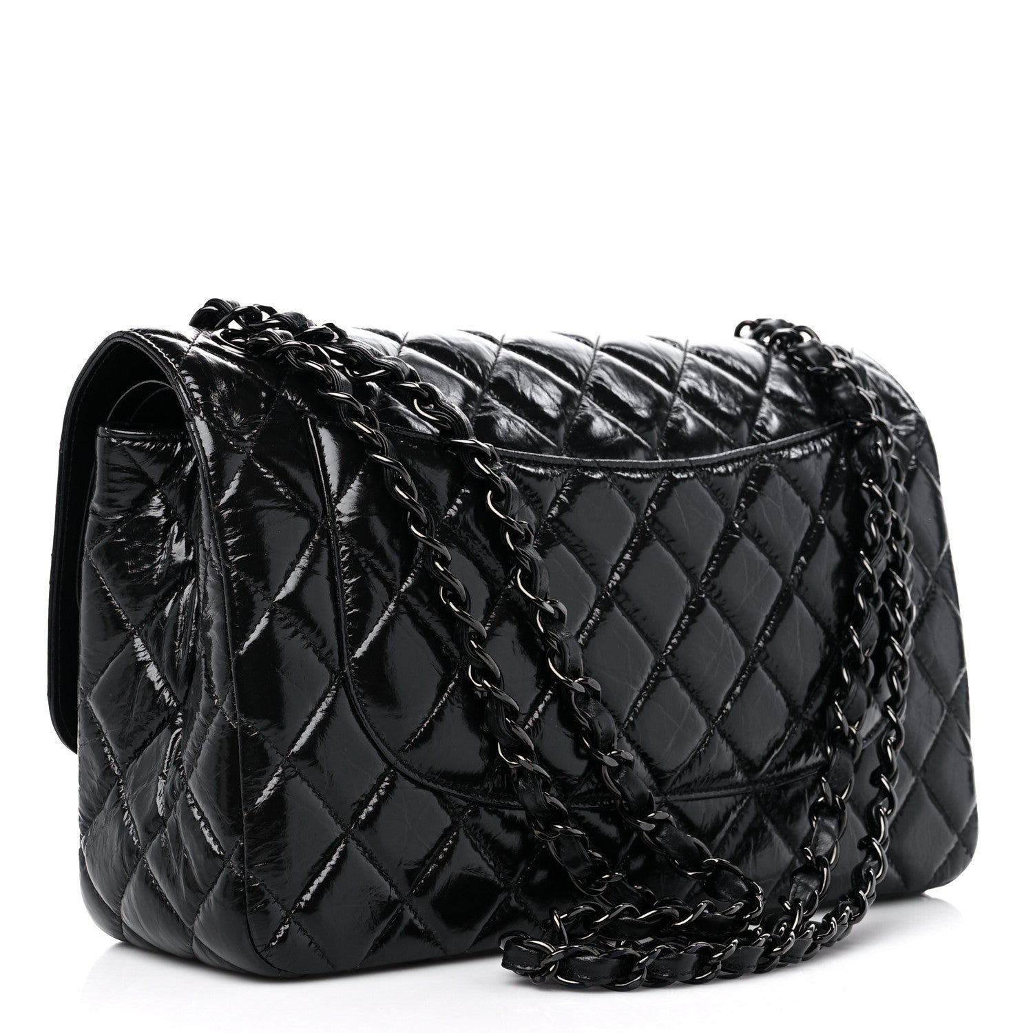 Chanel Shiny Distressed Calfskin Quilted Jumbo Double Flap So Black 3 of 9