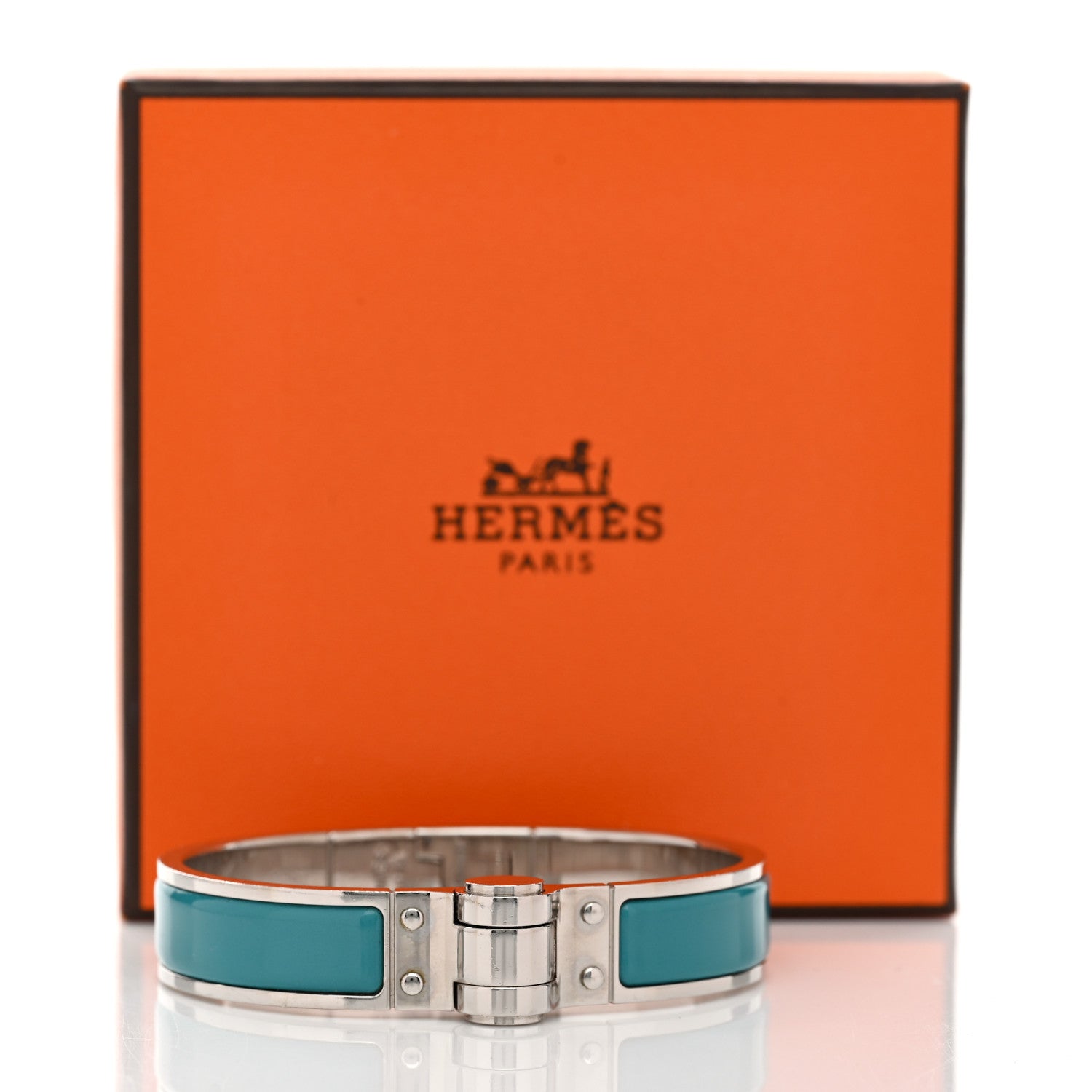 Hermes Enamel Charniere Uni Narrow Hinged Bracelet M Vert Bleuette 5 of 5