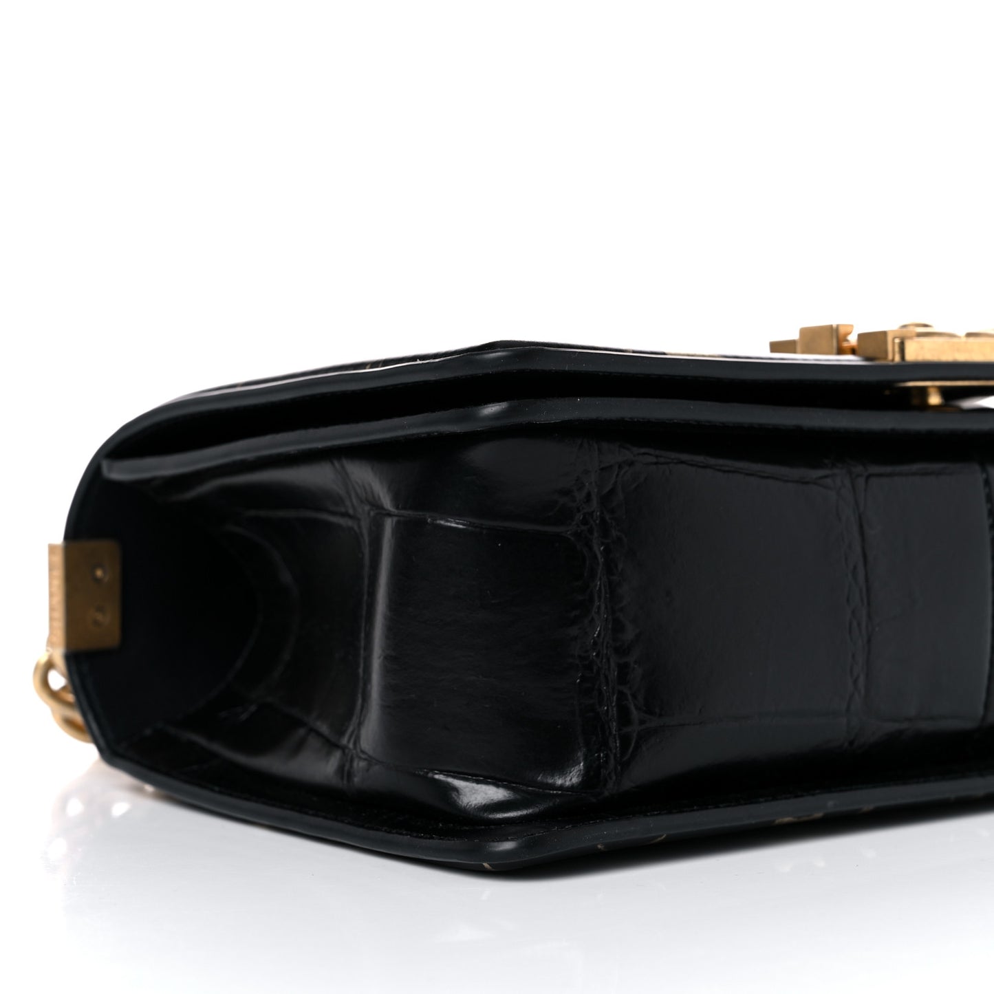 Calfskin Crocodile Embossed Graffiti Cocodile Medium Boy Flap Black