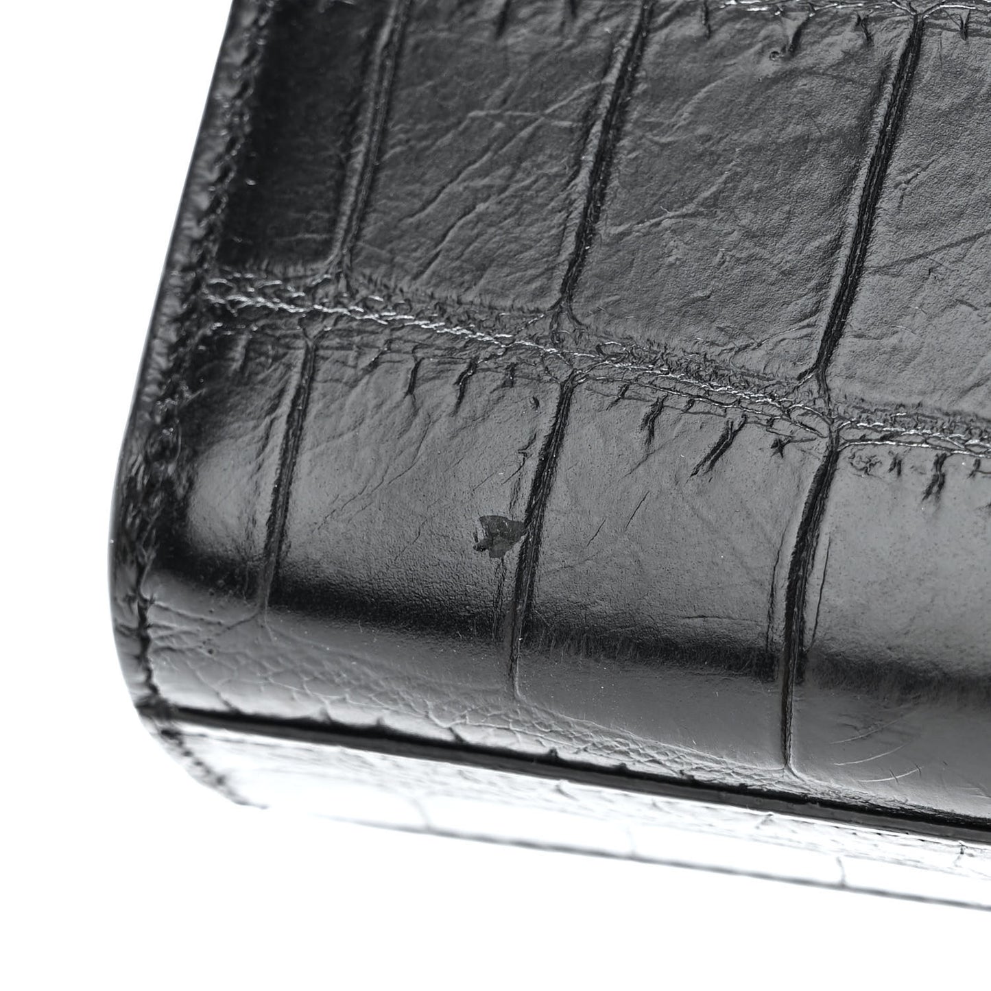 Calfskin Crocodile Embossed Small Classic Monogram Kate Tassel Satchel Black