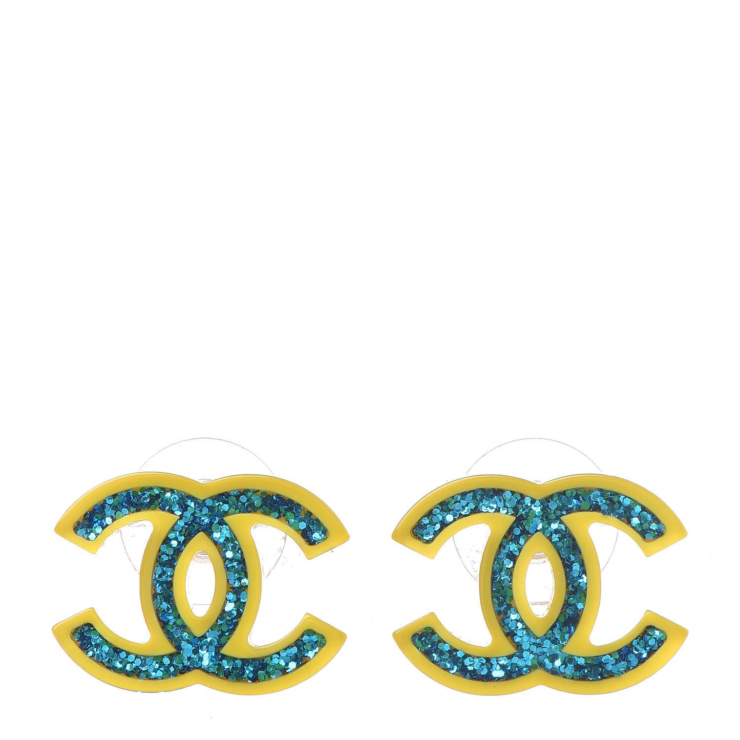 Glitter Resin CC Earrings Yellow Blue