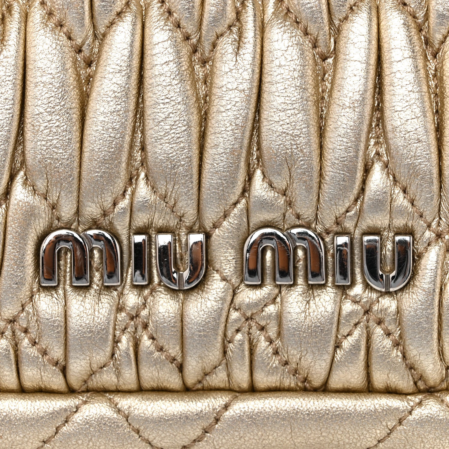 Miu Miu Metallic Nappa Matelasse Crystal Flap Clutch Gold 1854992