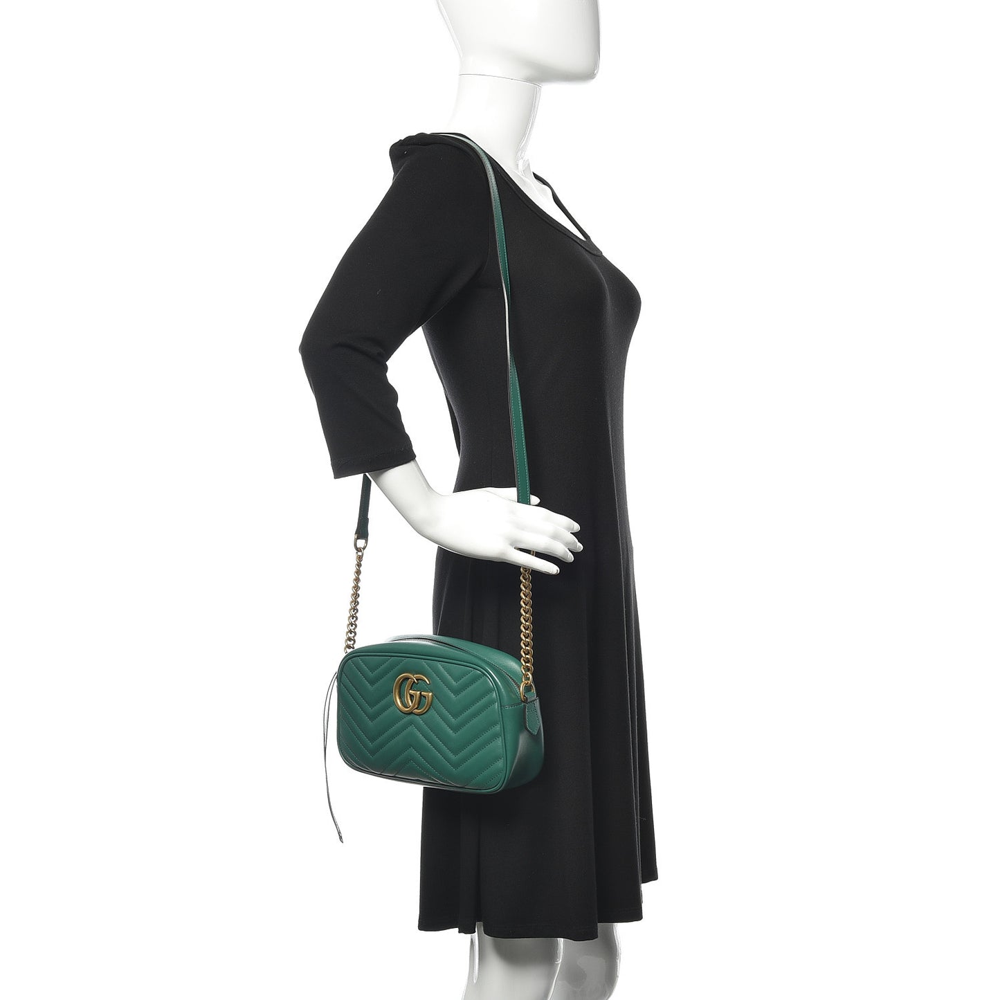 Calfskin Matelasse Small GG Marmont Chain Shoulder Bag Emerald Green