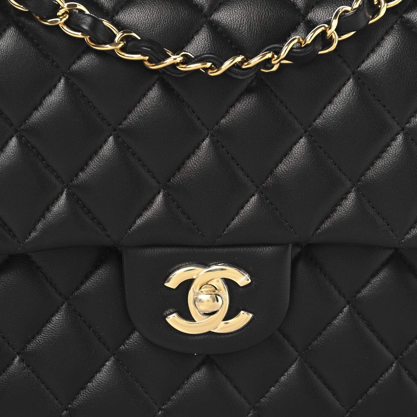 Lambskin Quilted Medium Double Flap Black