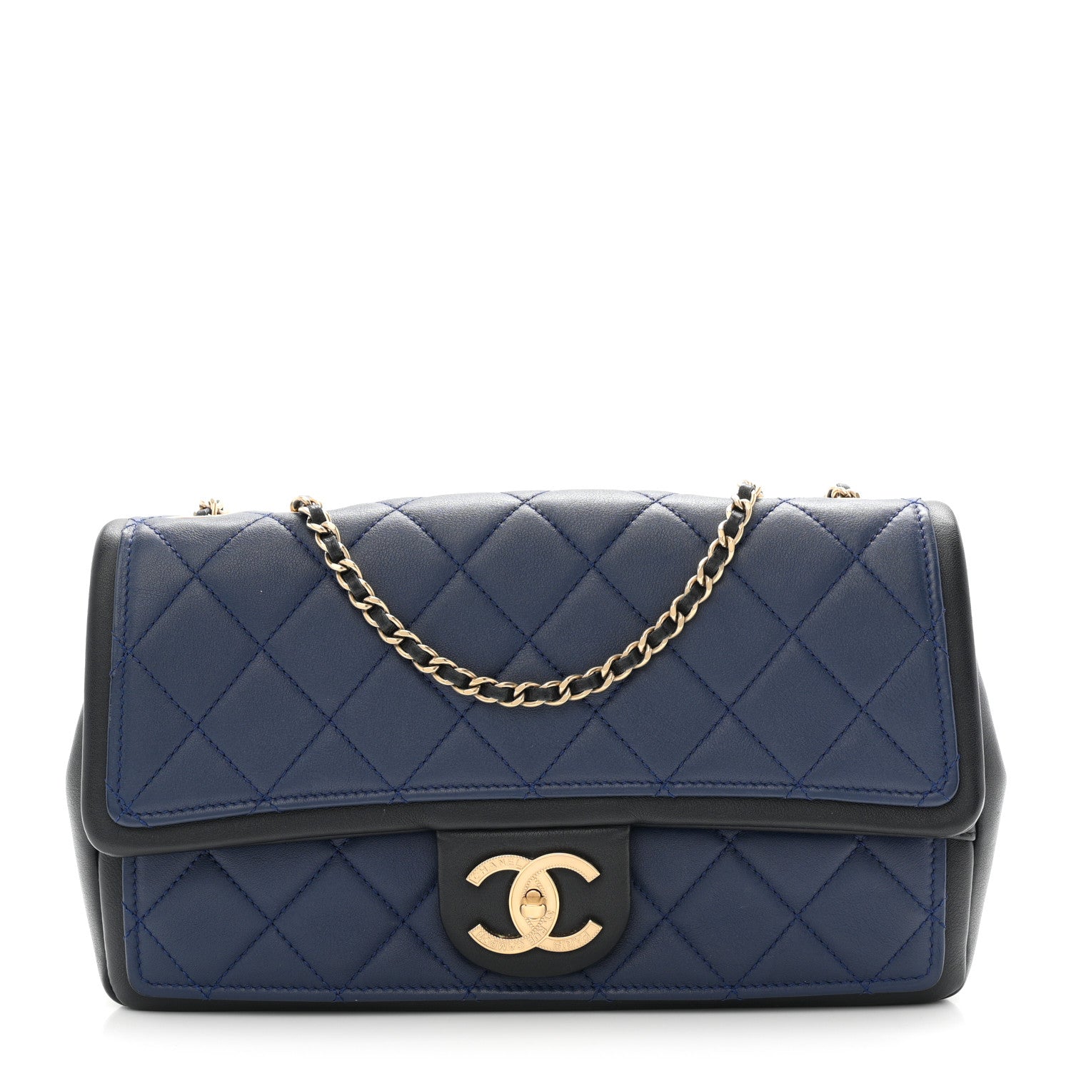 Chanel Lambskin Quilted Medium Graphic Flap Navy Black 1 of 11