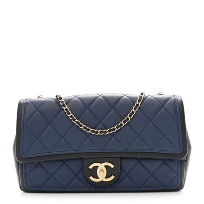 Chanel Lambskin Quilted Medium Graphic Flap Navy Black 1 of 11